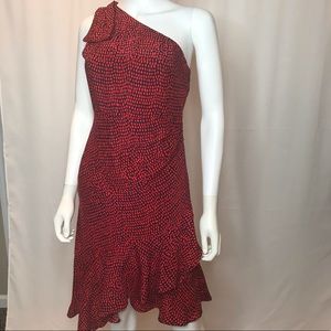 Blue and Orange spotted silk dress.